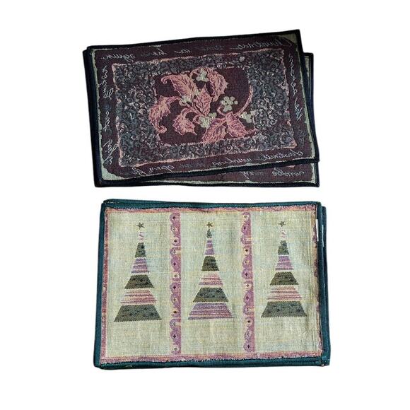 Tapestry Placemats Christmas Tree-Mistletoe Different Designs Lot of 7 - Picture 3 of 5